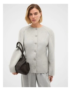 Button Through Jacket in Pale Slate Marle