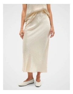 Crinkled Satin Slip Skirt in Coconut Cream