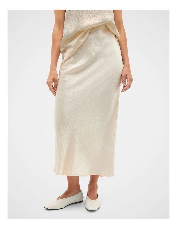 Crinkled Satin Slip Skirt in Coconut Cream image 1
