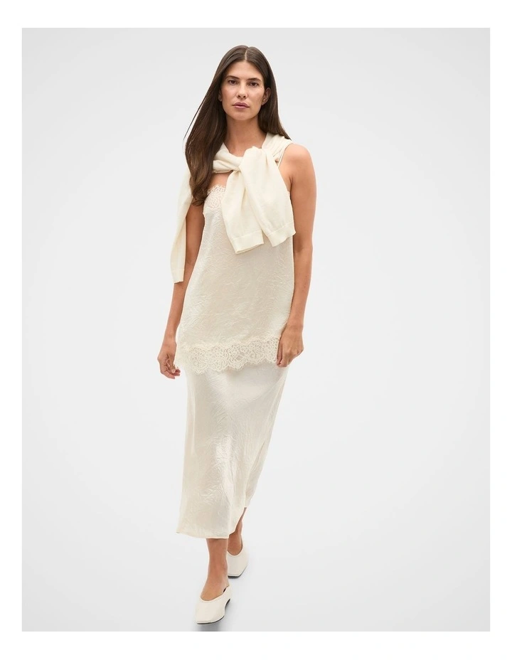 Crinkled Satin Slip Skirt in Coconut Cream image 3