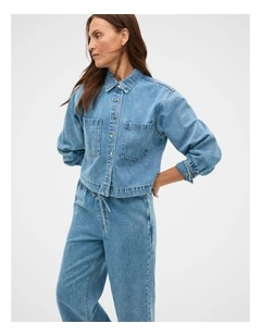 Denim Cropped Pocket Shirt in Mist Blue Wash