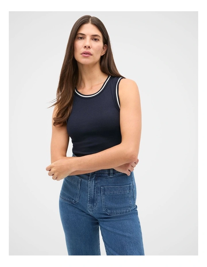 Australian Cotton Contrast Tank in Twilight Blue image 1