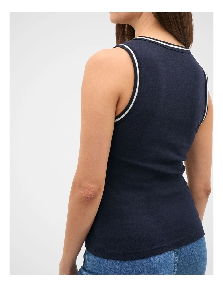 Australian Cotton Contrast Tank in Twilight Blue image 2