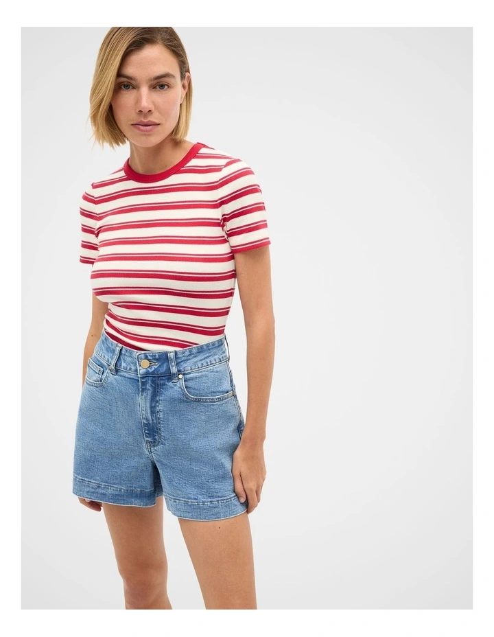 Rib Tee in Poppy Stripe image 1