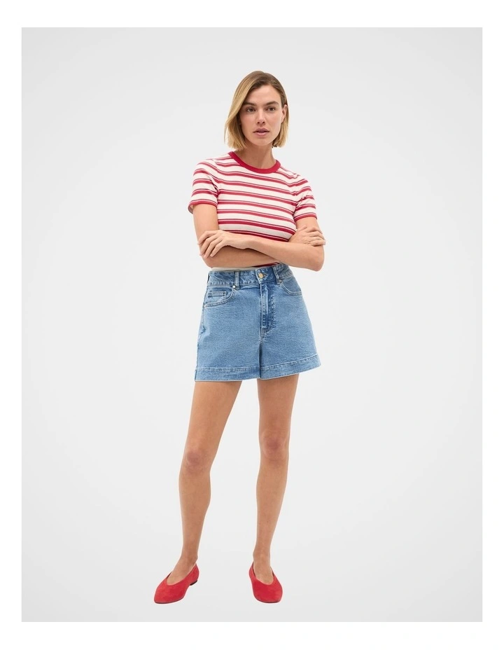 Rib Tee in Poppy Stripe image 3