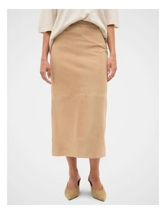 Suede Midi Skirt in Sandstone