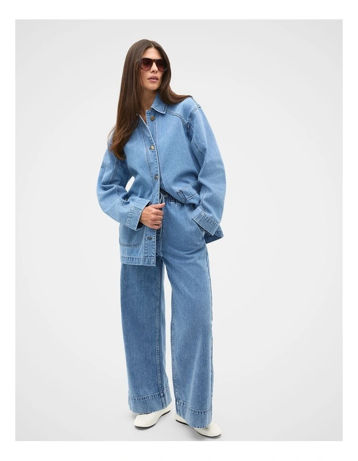 Elasticated Wide Leg Jean in Mist Blue Denim image 3