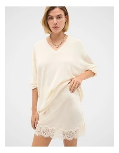 Lace Trim Mini Skirt in Coconut Cream