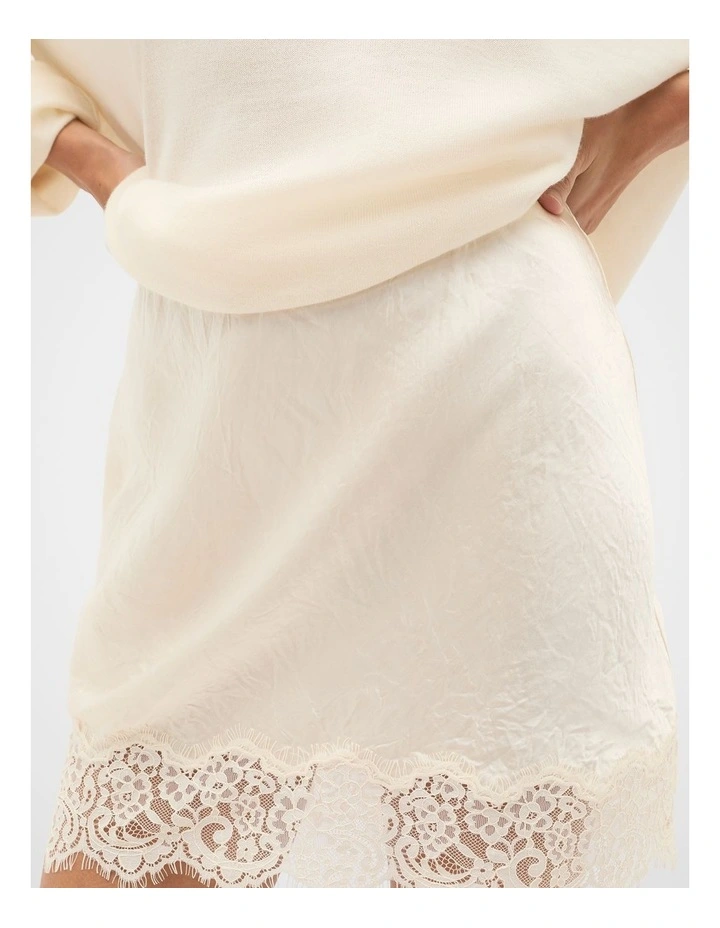 Lace Trim Mini Skirt in Coconut Cream image 3