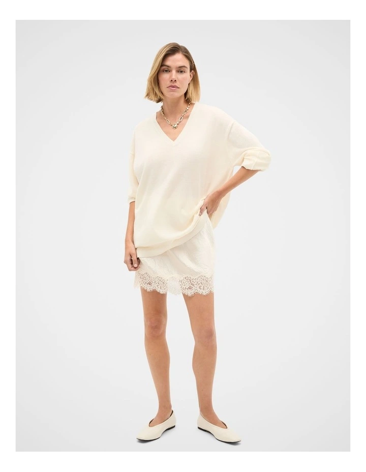 Lace Trim Mini Skirt in Coconut Cream image 4