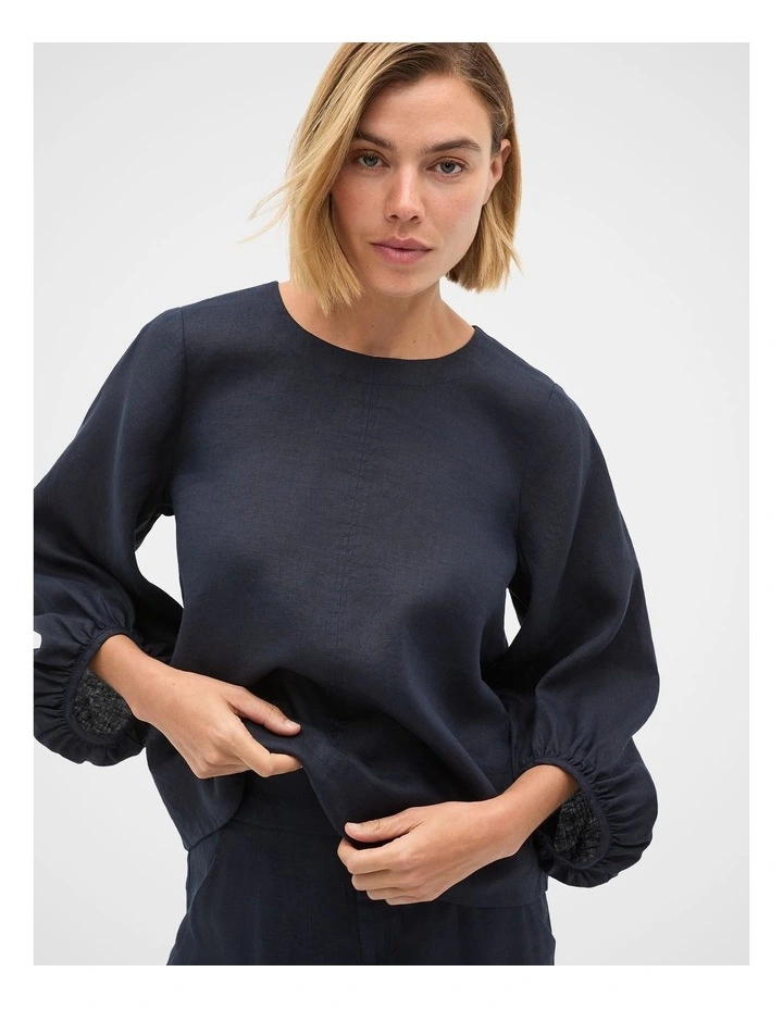 Core Linen Balloon Sleeve Top in Twilight Blue image 1