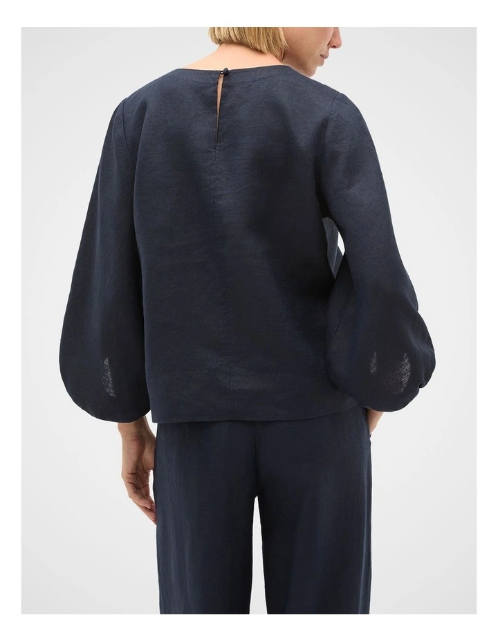 Core Linen Balloon Sleeve Top in Twilight Blue image 2