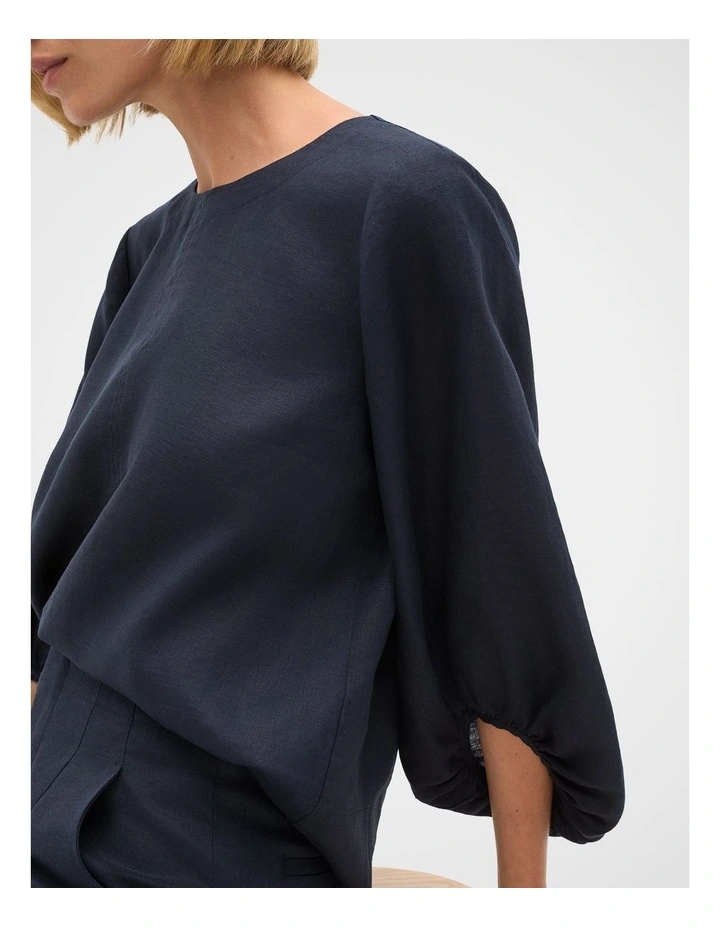 Core Linen Balloon Sleeve Top in Twilight Blue image 3