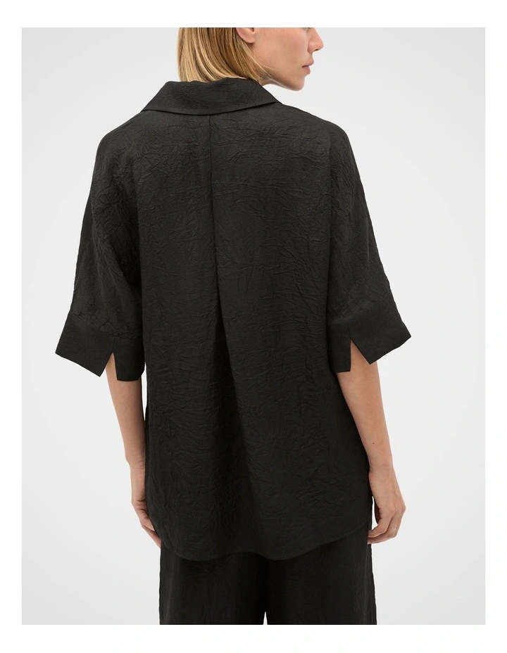 Textured Satin Collared Popover in Black image 2