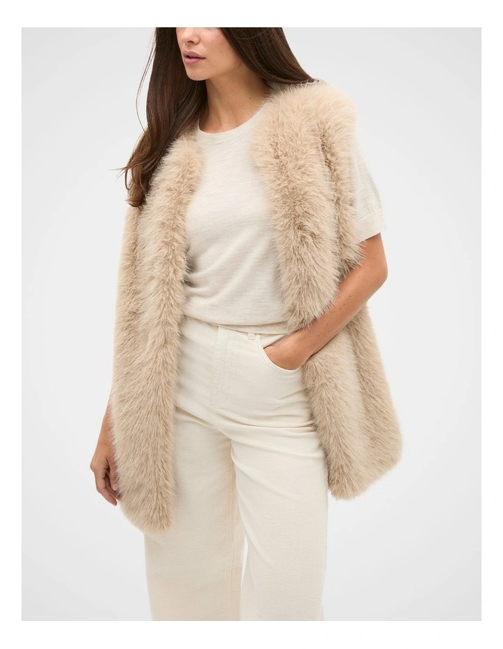 Faux Fur Gilet in Sandstone image 1