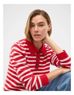 Brushed Merino Stripe Polo Knit