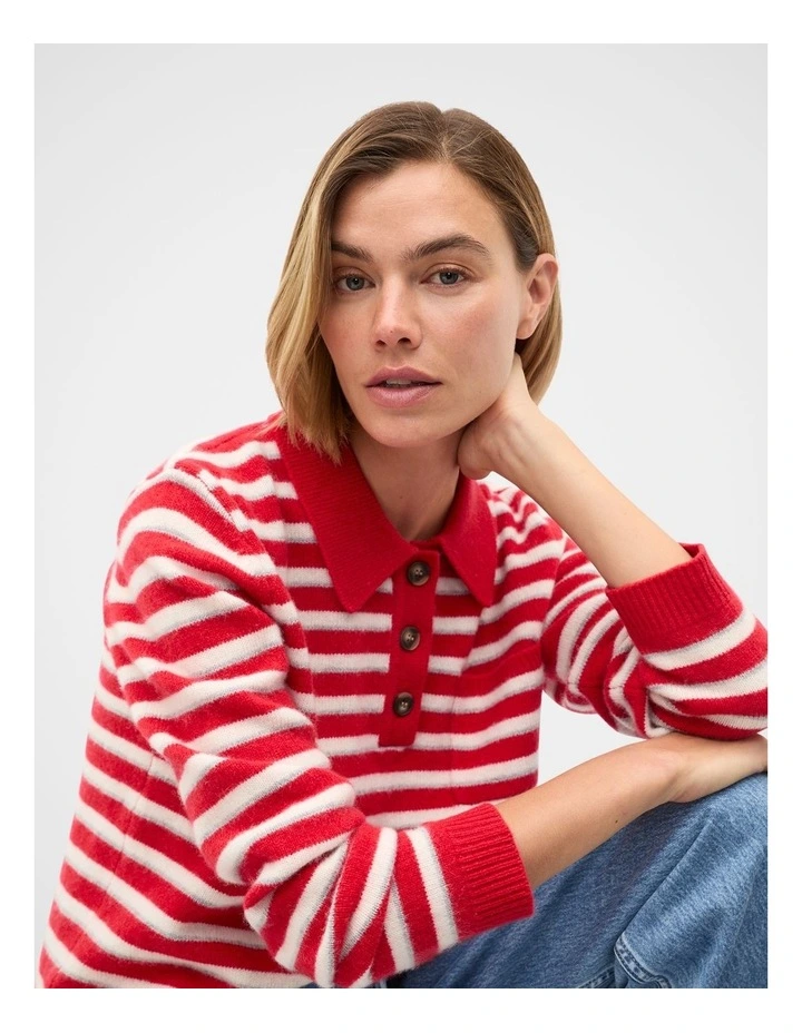 Brushed Merino Stripe Polo Knit image 1