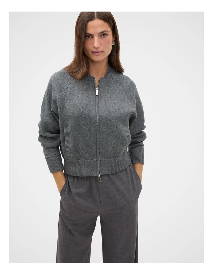Double Knit Bomber Cardigan in Charcoal Grey Marle image 1