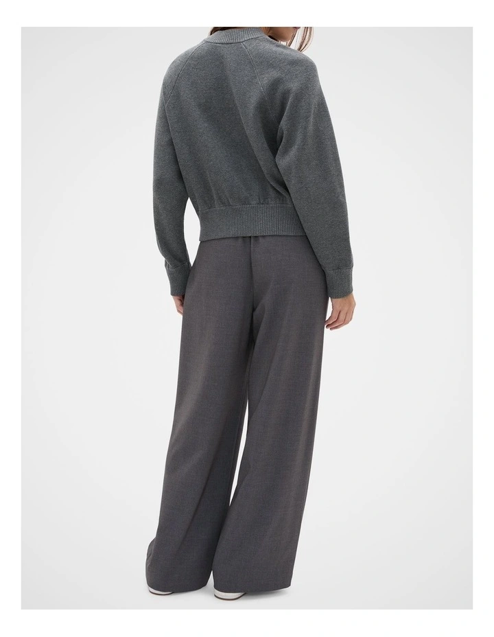 Double Knit Bomber Cardigan in Charcoal Grey Marle image 2