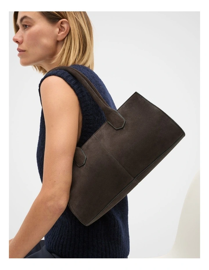 Suede East West Tote in Chocolate image 2