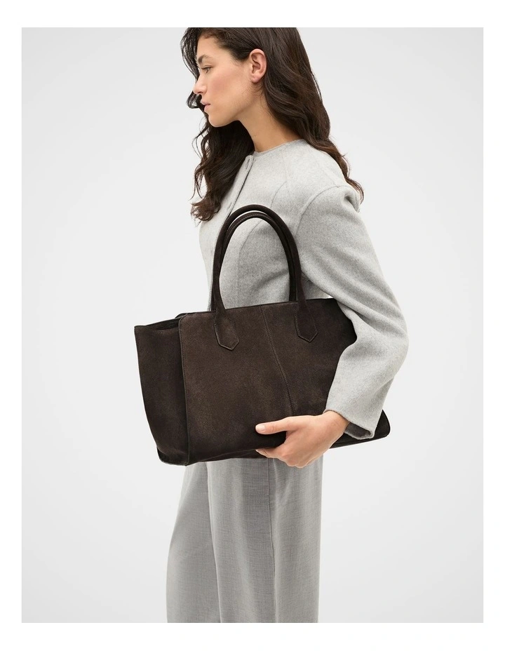 Softly Structured Suede Tote Bag in Brown image 2