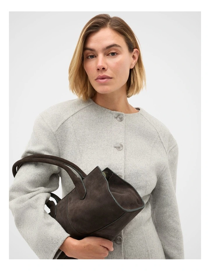 Softly Structured Suede Tote in Chocolate image 2