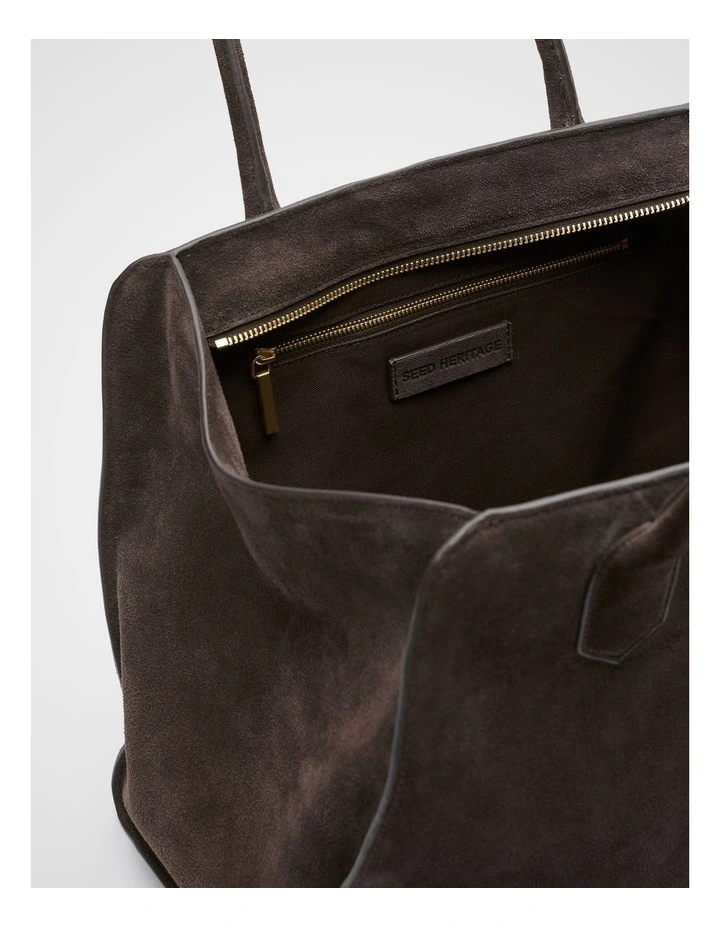 Softly Structured Suede Tote in Chocolate image 4