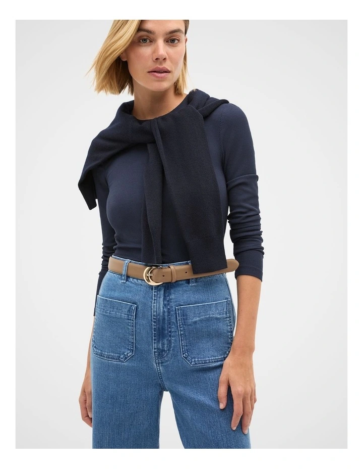 Dove Circle Buckle Belt in Dark Cashew Pebble image 2