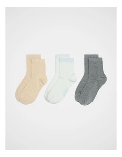 3 Pack Quarter Crew Socks in Sandstone Multi