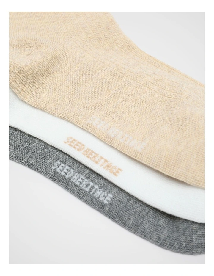 3 Pack Quarter Crew Socks in Sandstone Multi image 2