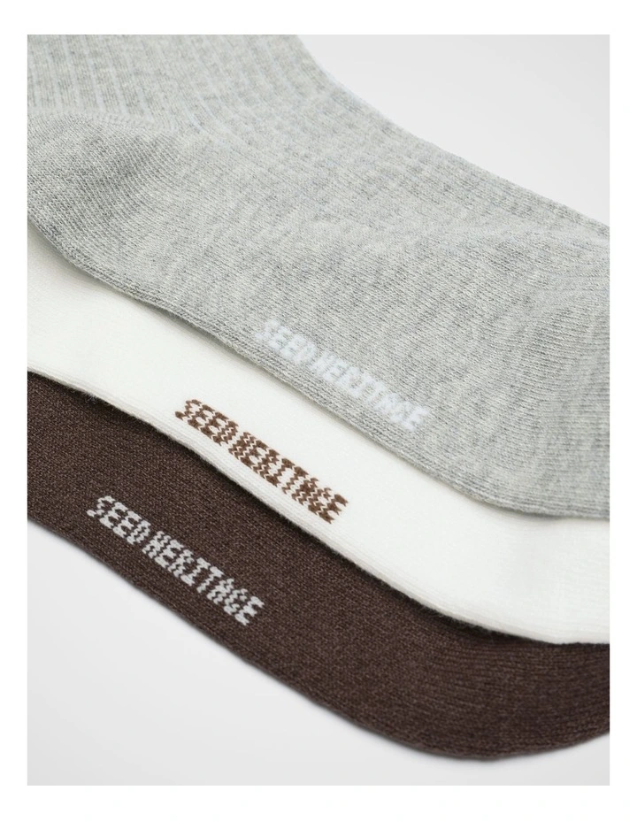 3 Pack Quarter Crew Socks in Pale Slate Multi image 2