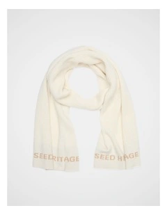 Rib Knit Logo Scarf in Coconut Cream