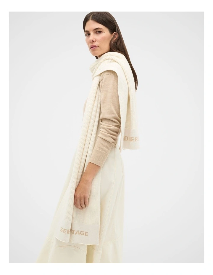 Rib Knit Logo Scarf in Coconut Cream image 2