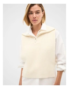 Rib Knit Collar Bib in Coconut Cream