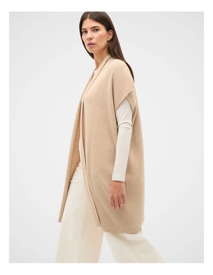 Rib Knit Poncho in Sandstone Marle image 3