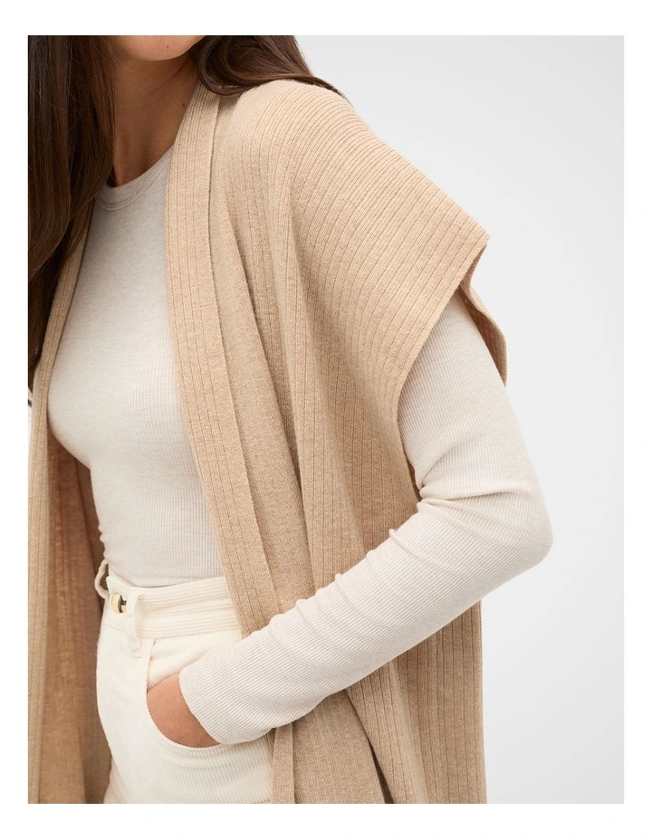 Rib Knit Poncho in Sandstone Marle image 4