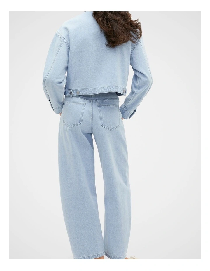 Cropped Zip Front Denim Jacket in Ice Blue Denim image 2