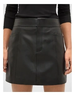 Leather Mini Seam Skirt in Black