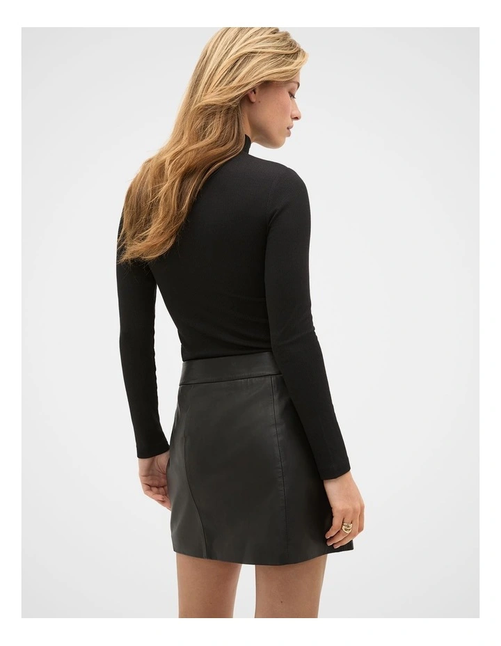Leather Mini Seam Skirt in Black image 2