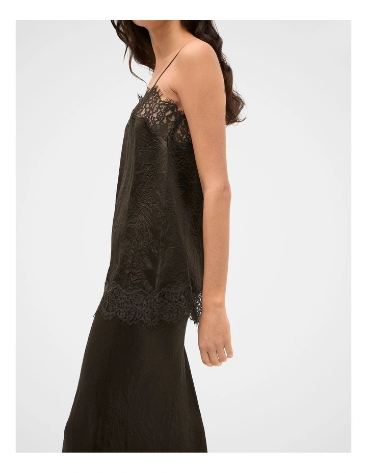 Crinkled Satin Lace Square Neck Cami in Coffee Bean image 3