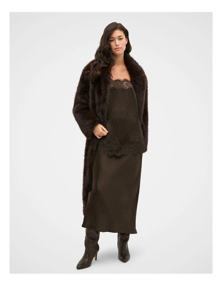 Crinkled Satin Lace Square Neck Cami in Coffee Bean image 4