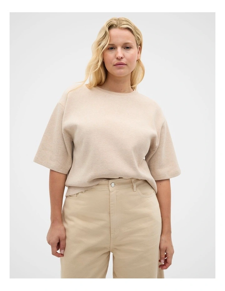 Brushed Boxy Crew Neck Tee in Sandstone Marle image 1