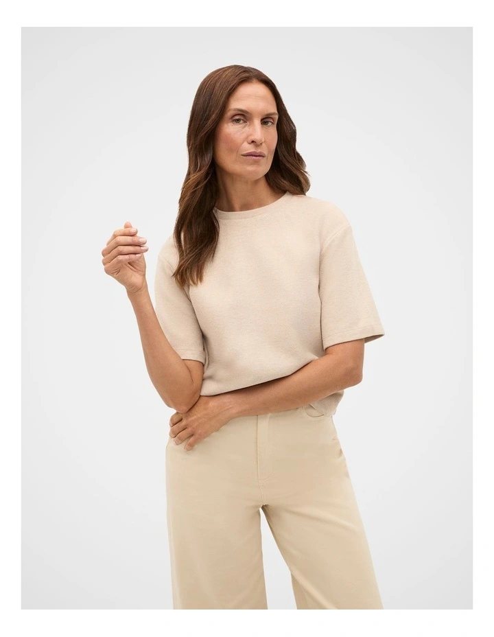 Brushed Boxy Crew Neck Tee in Sandstone Marle image 6