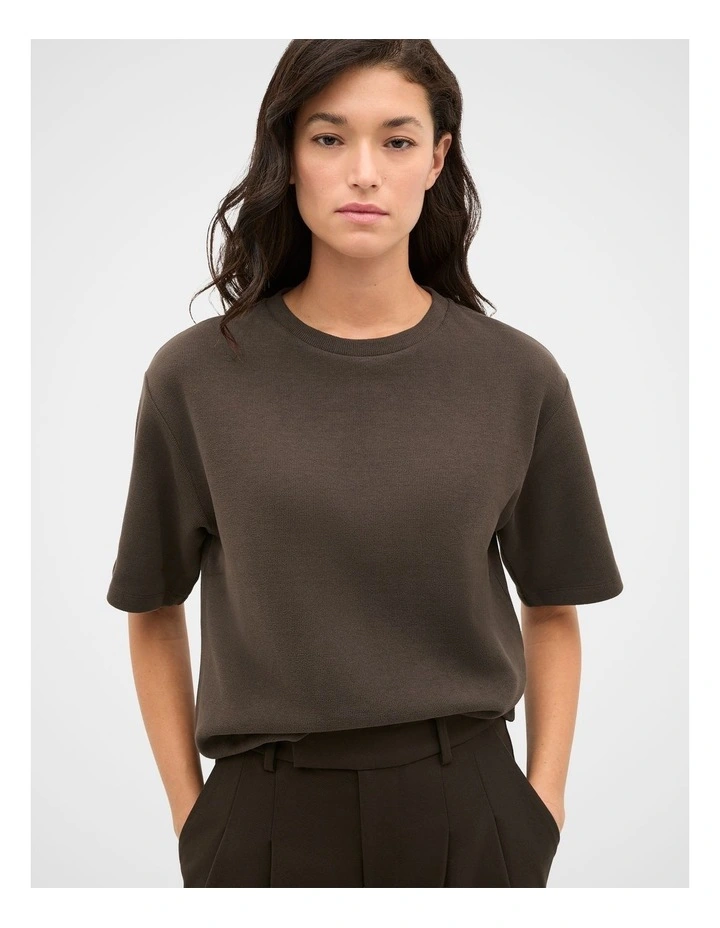 Brushed Boxy Crew Neck Tee in Coffee Bean image 1