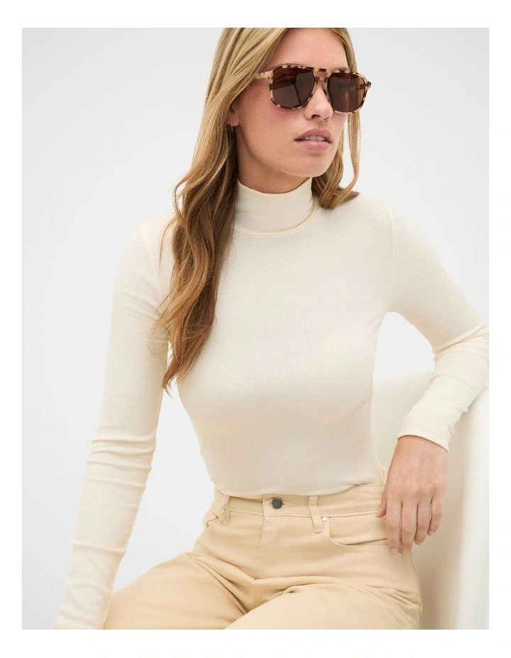 Core Rib Mock Neck Top in Coconut Cream image 1