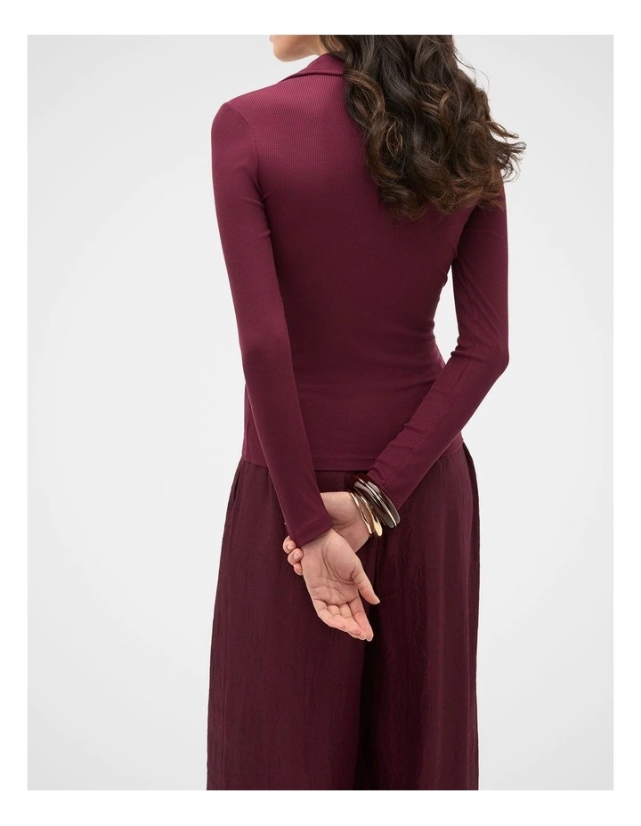 Core Rib Collared Top in Plum Red image 2