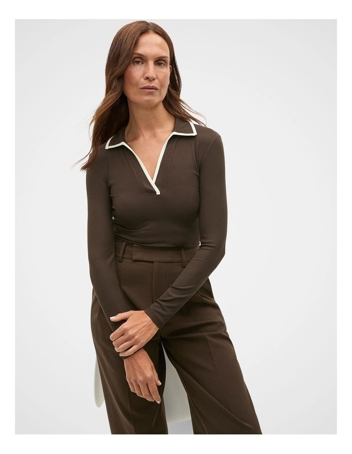 Core Rib Collared Top in Coffee Bean image 1
