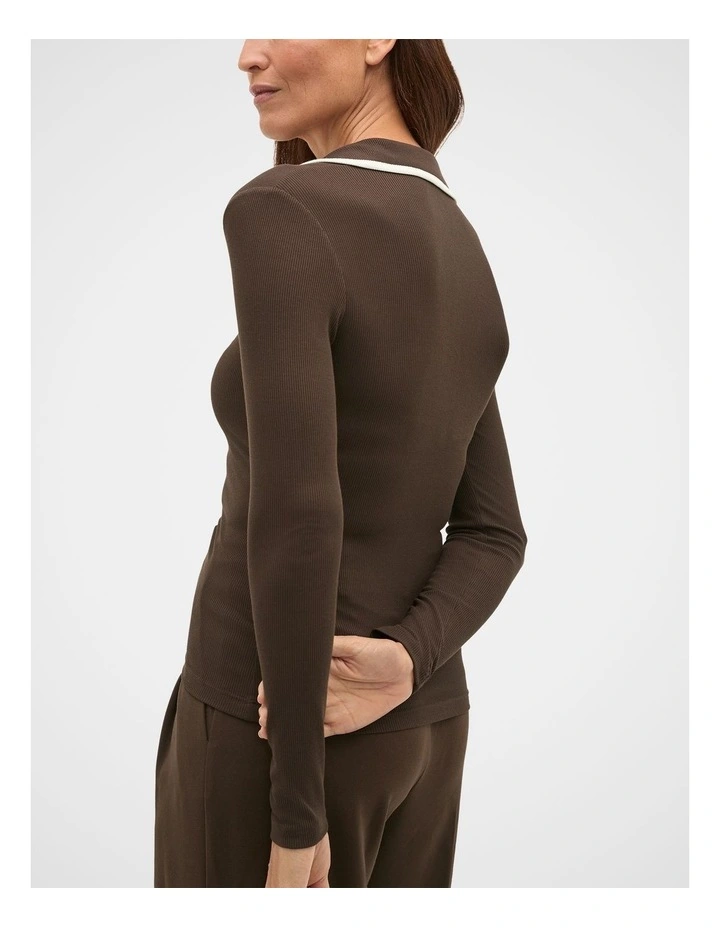 Core Rib Collared Top in Coffee Bean image 2