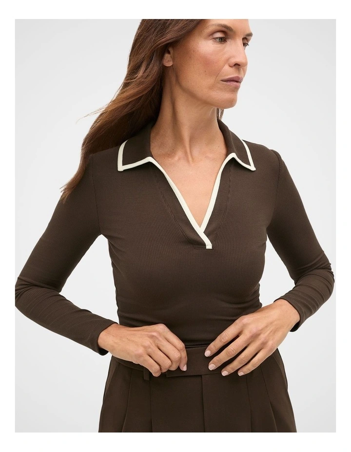 Core Rib Collared Top in Coffee Bean image 3