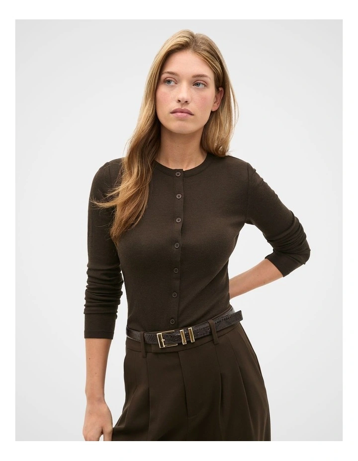 Australian Merino Cardigan in Coffee Bean image 1